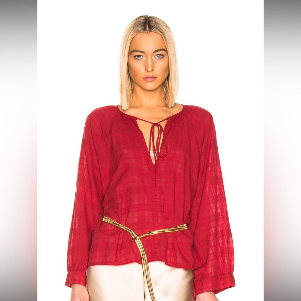 Nili Lotan Alivia Plaid Blouse Women’s Size Medium In Sheer Red
